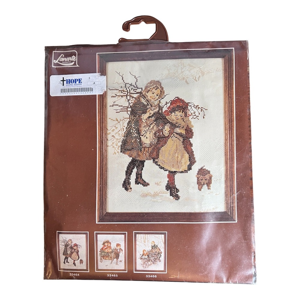 Lanarte Cross Stitch Kit Kids Winter 8.5x11 Tan New 33464 Victorian Dog Snow
